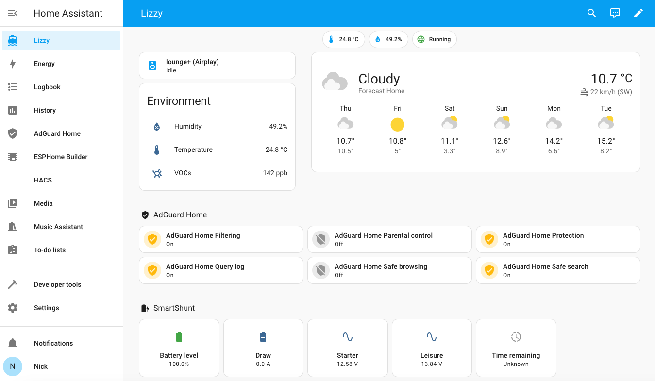 home assistant dashboard narrowboat