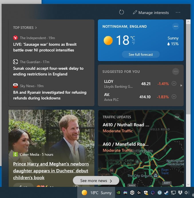 windows news widget