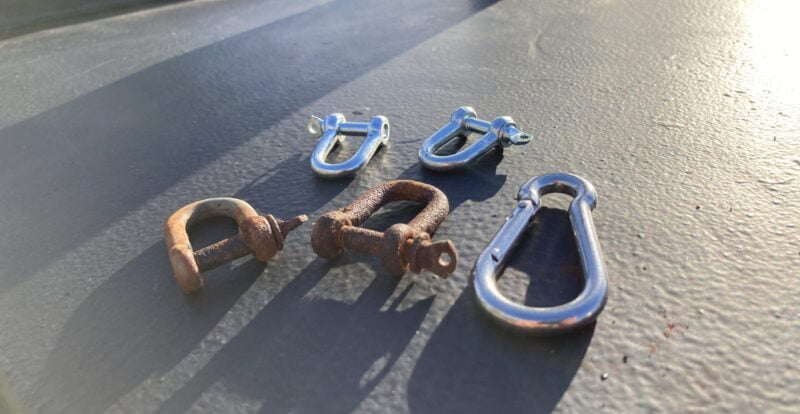 rusty and stainless narrowboat fixings
